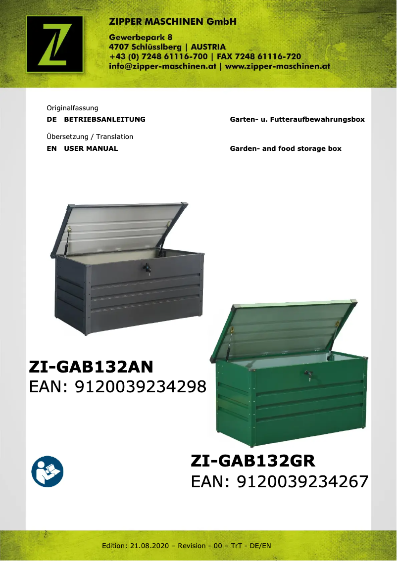 Page 1 de la notice Manuel utilisateur Zipper ZI-GAB132AN