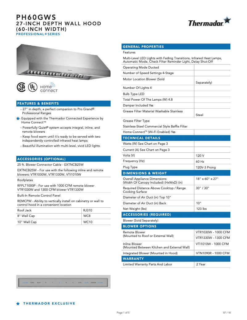 Página 1 del manual Ficha técnica Thermador PH60GWS