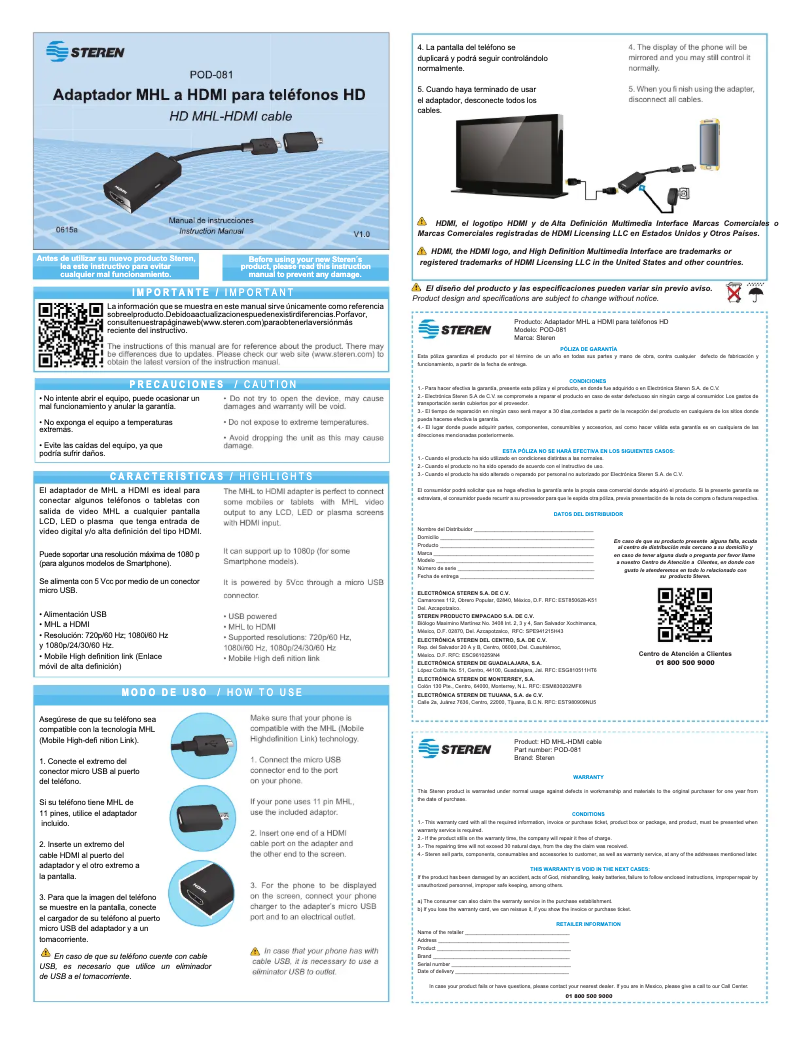 Page 1 de la notice Manuel utilisateur Steren POD-081
