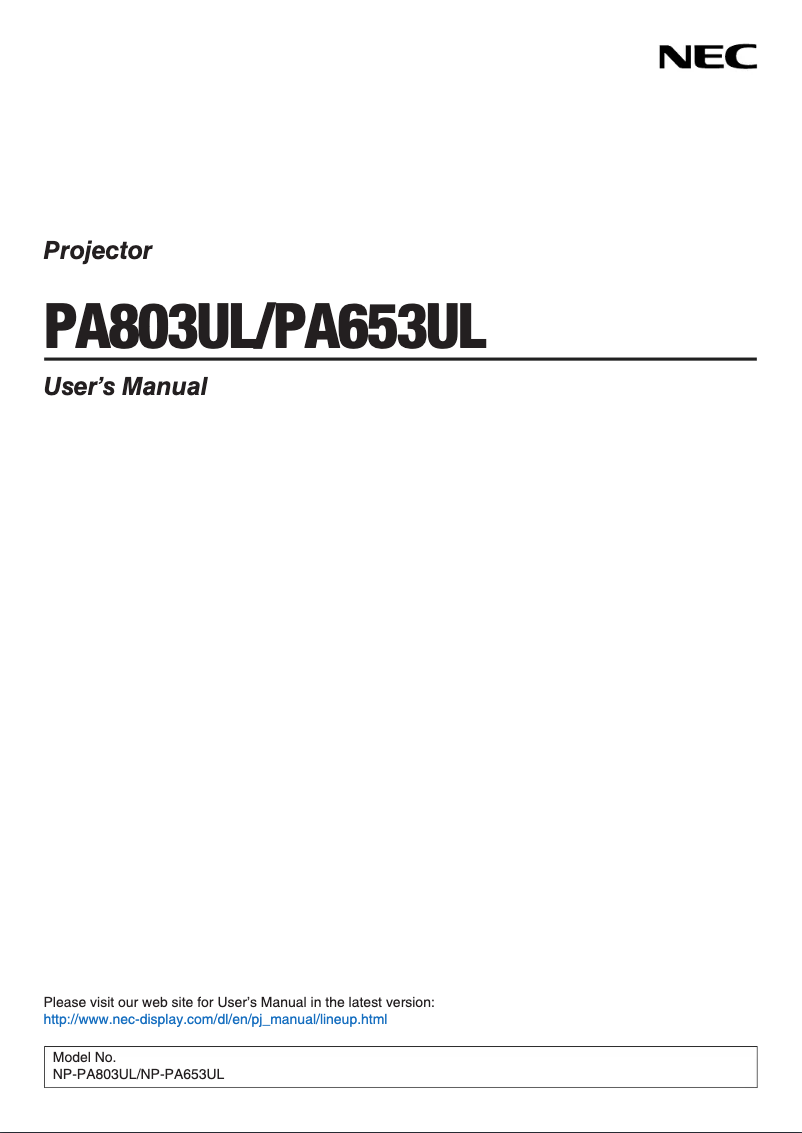 Page 1 de la notice Manuel utilisateur NEC PA653UL