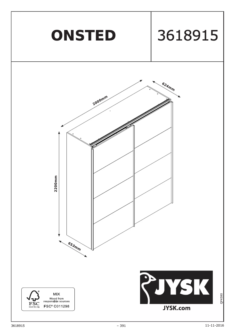 Page 1 de la notice Manuel utilisateur JYSK Onsted (202x221x64)