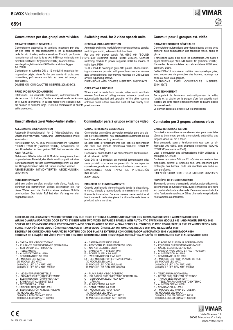 Página 1 del manual Instrucciones / montaje Vimar ELVOX 6591