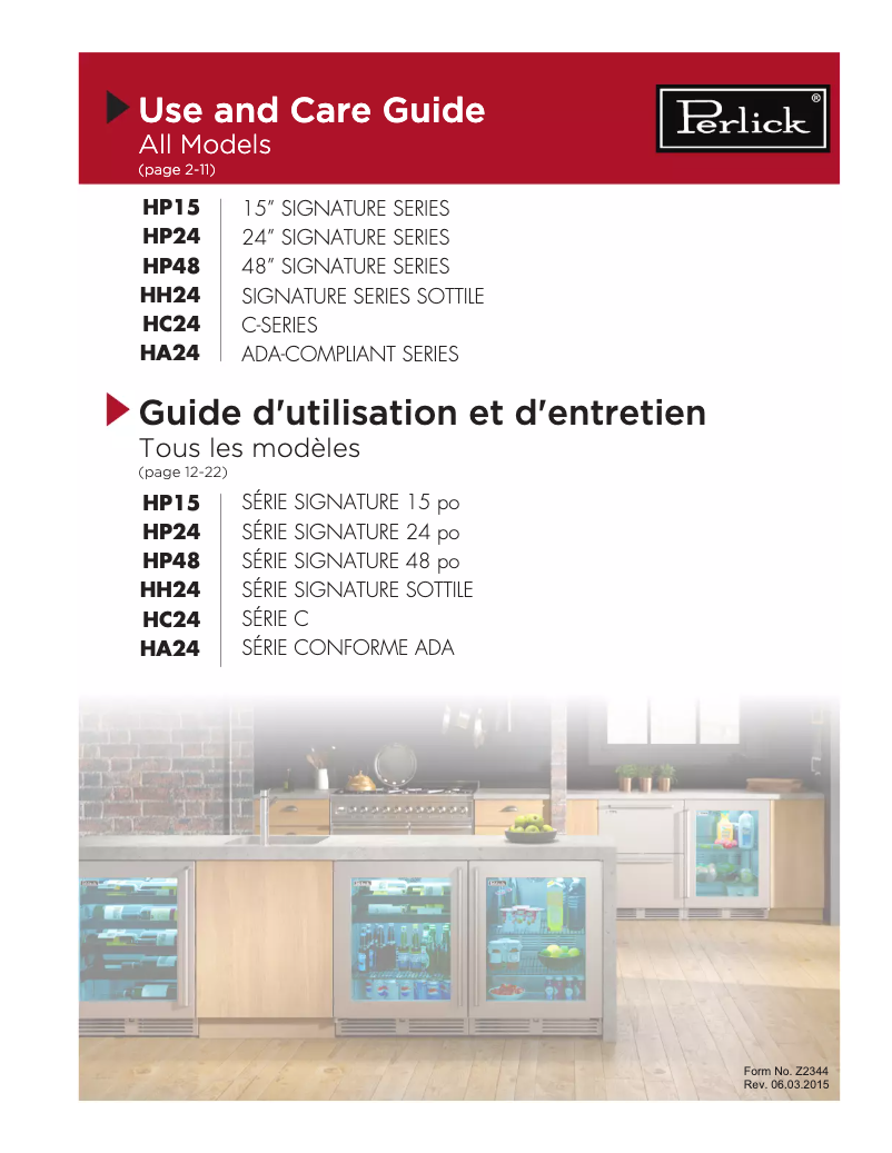 Page 1 de la notice Manuel utilisateur Perlick Signature Series HP15RS-3-5