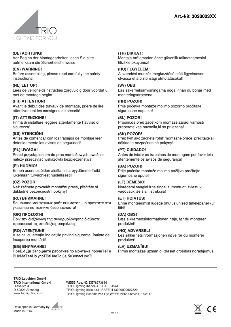 Page 1 de la notice Manuel utilisateur Trio Lighting Pure 302000342
