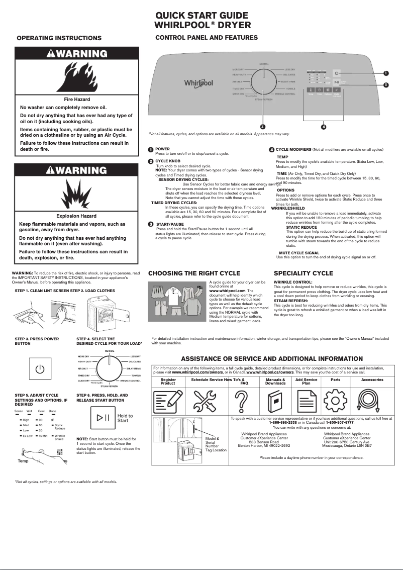 Page 1 de la notice Guide de démarrage rapide Whirlpool WED500CMW