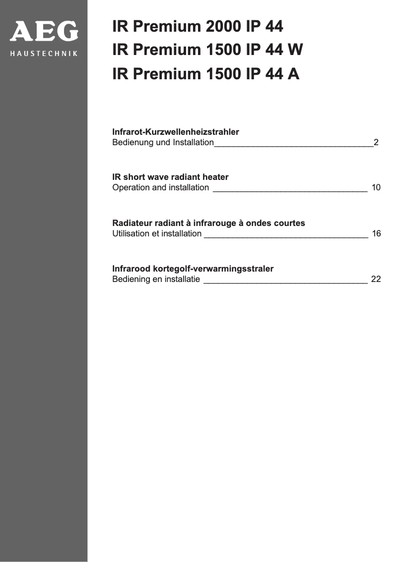 Página 1 del manual Manual de usuario AEG IR Premium 2000 IP 44