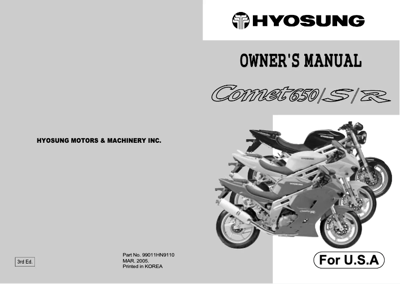 Page 1 de la notice Manuel utilisateur Hyosung Comet GT650