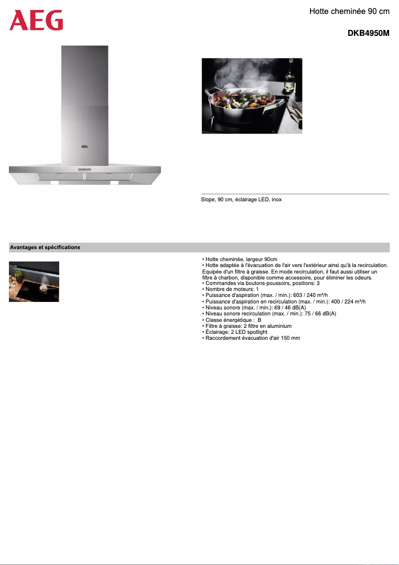 Page 1 de la notice Fiche technique AEG DKB4950M