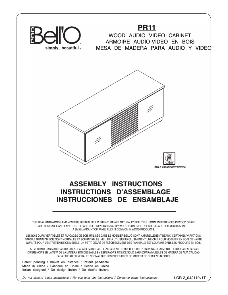 Page 1 de la notice Manuel utilisateur Bell'O PR-11