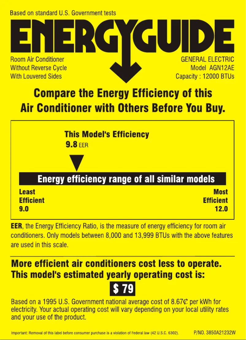 Página 1 del manual Etiqueta energética GE AGN12AE