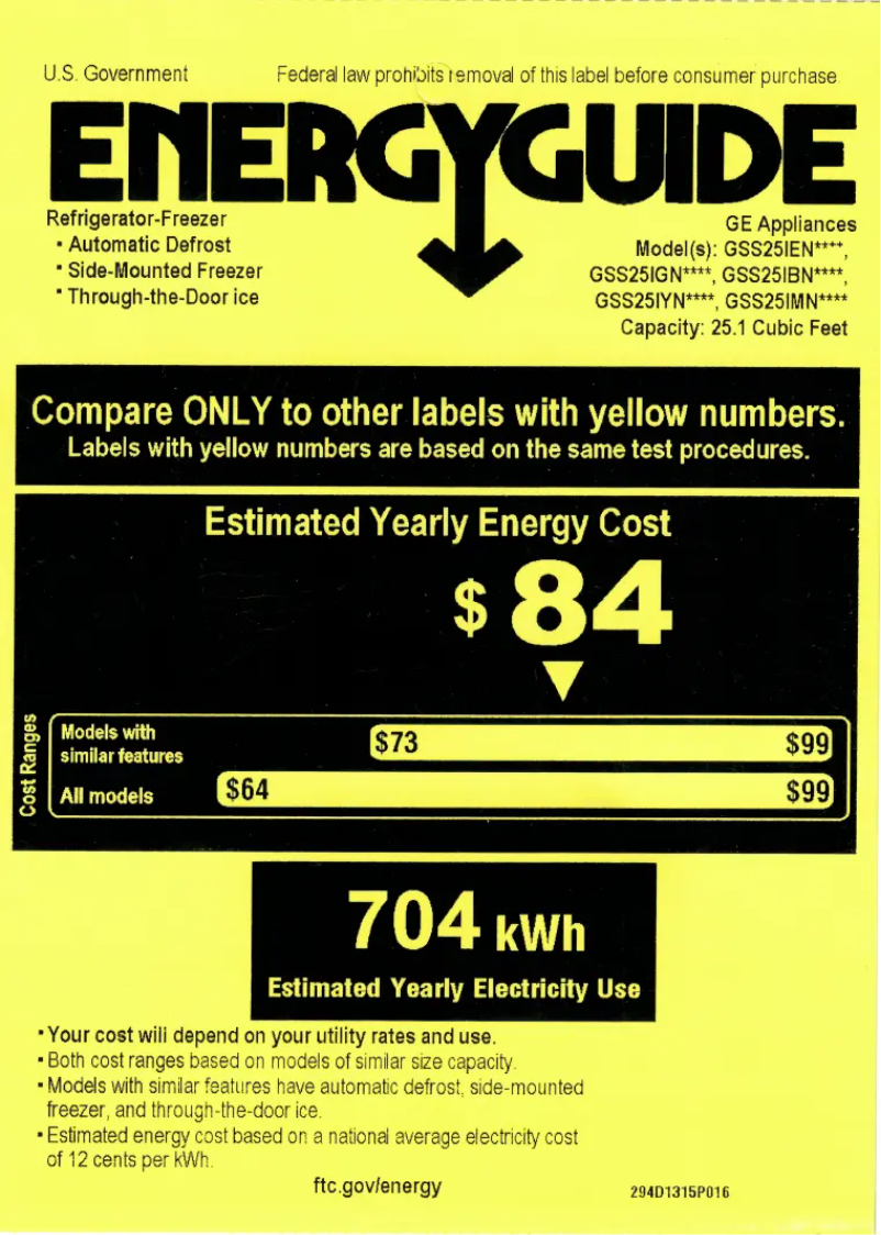 Page 1 de la notice Label énergétique GE GSE25GGHBB