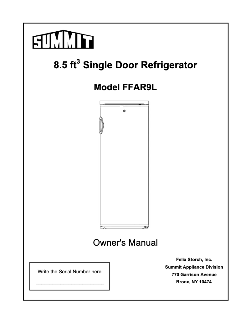 Page 1 de la notice Manuel utilisateur Summit FFAR9L