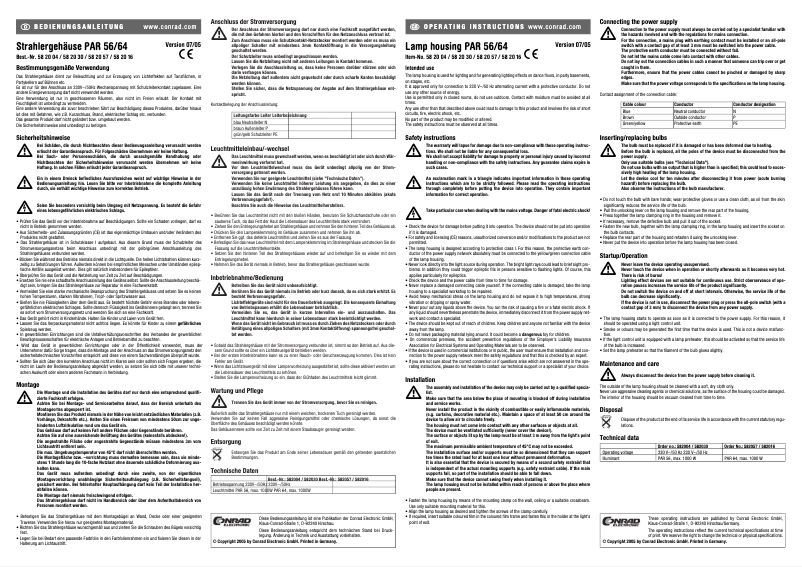 Page 1 de la notice Manuel utilisateur Eurolite PAR-64