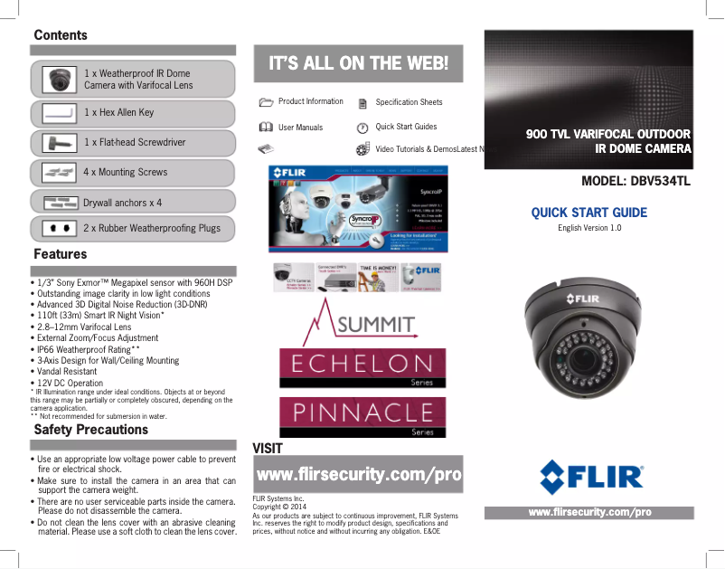 Page 1 de la notice Manuel utilisateur FLIR Summit DBV534TL