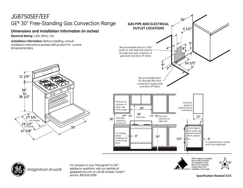 Page 1 of the manual Technical Sheet GE JGB750SEFSS