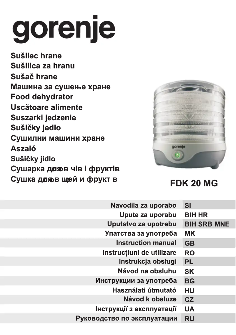 Page 1 de la notice Manuel utilisateur Gorenje FDK20MG