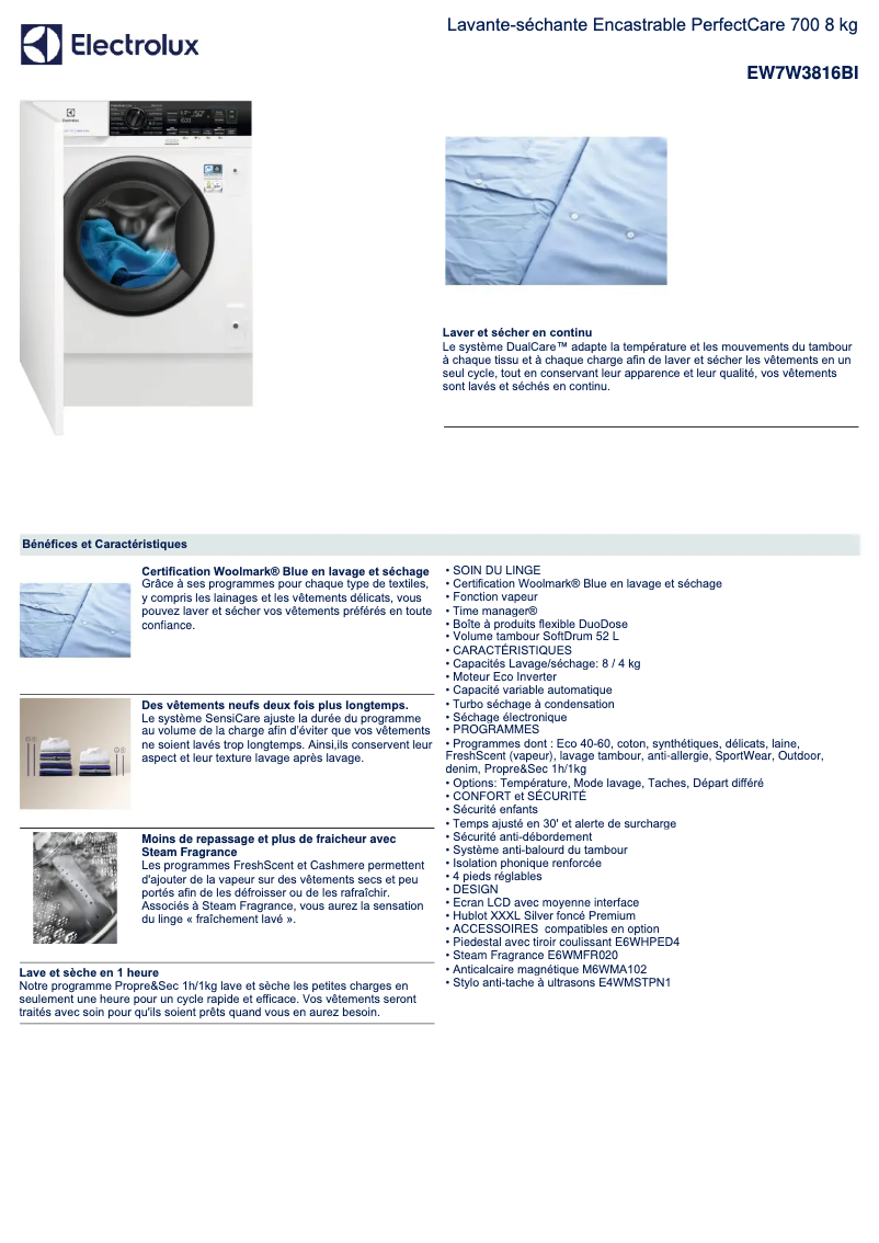 Página 1 del manual Ficha técnica Electrolux EW7W3816BI