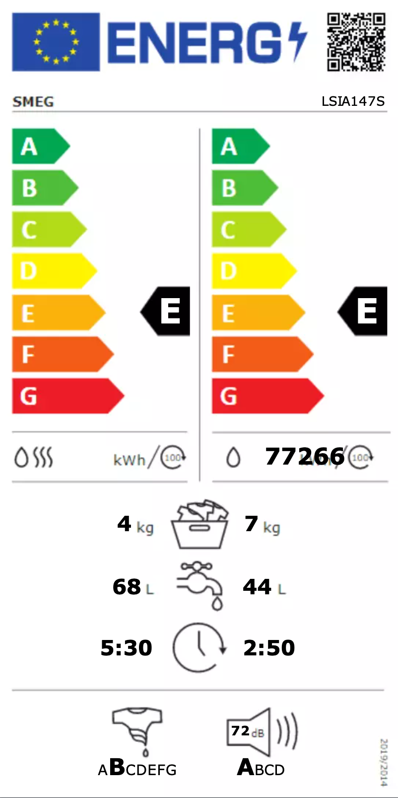 Page 1 de la notice Label énergétique Smeg LSIA147S