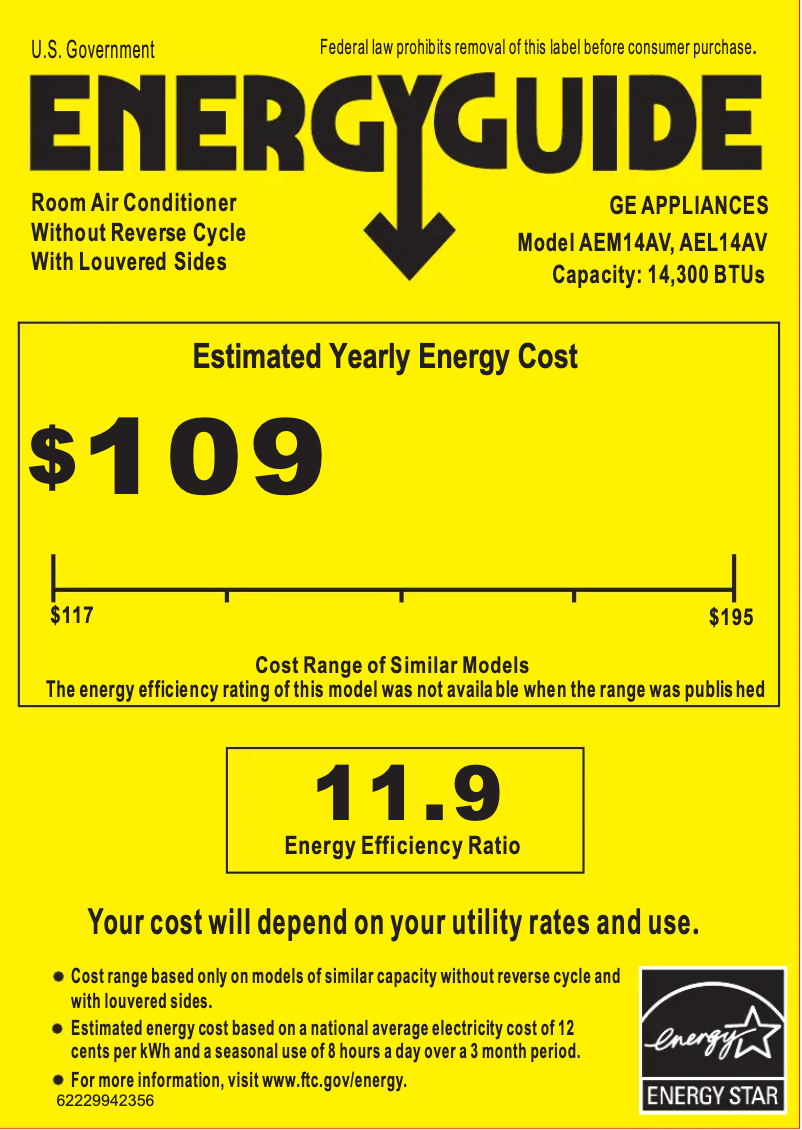 Página 1 del manual Etiqueta energética GE AEL14AV