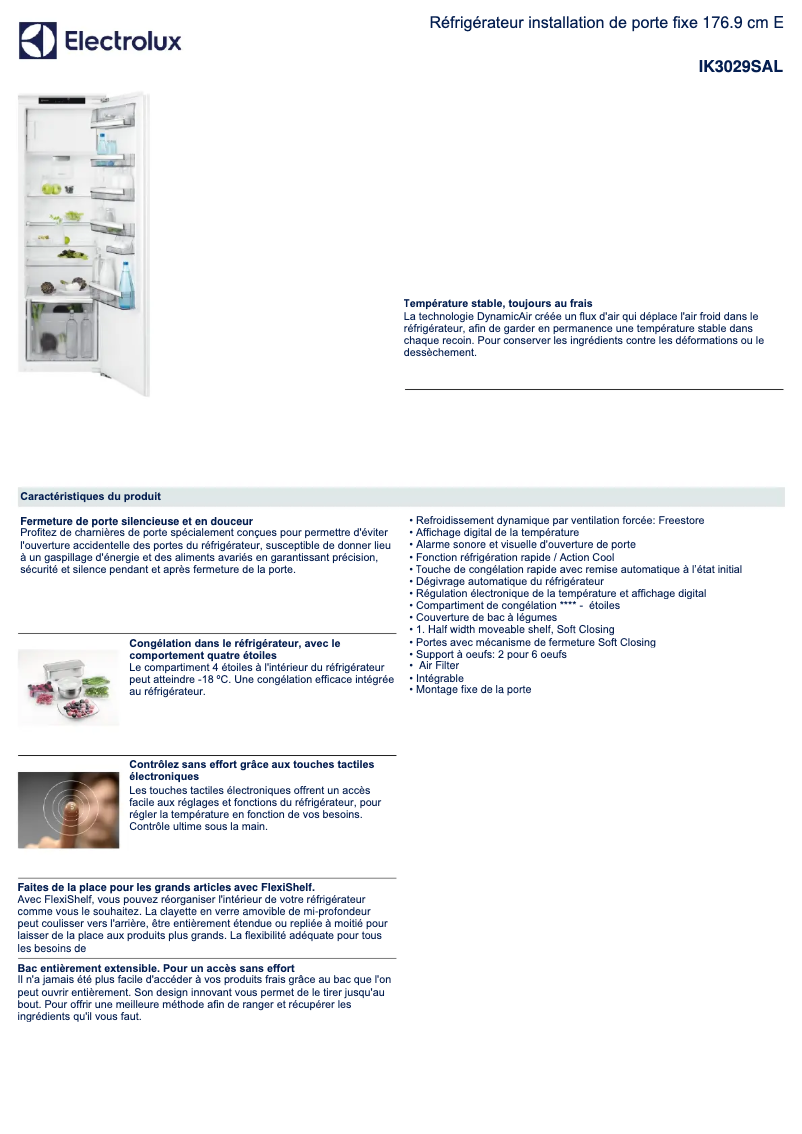 Página 1 del manual Ficha técnica Electrolux IK3029SAL