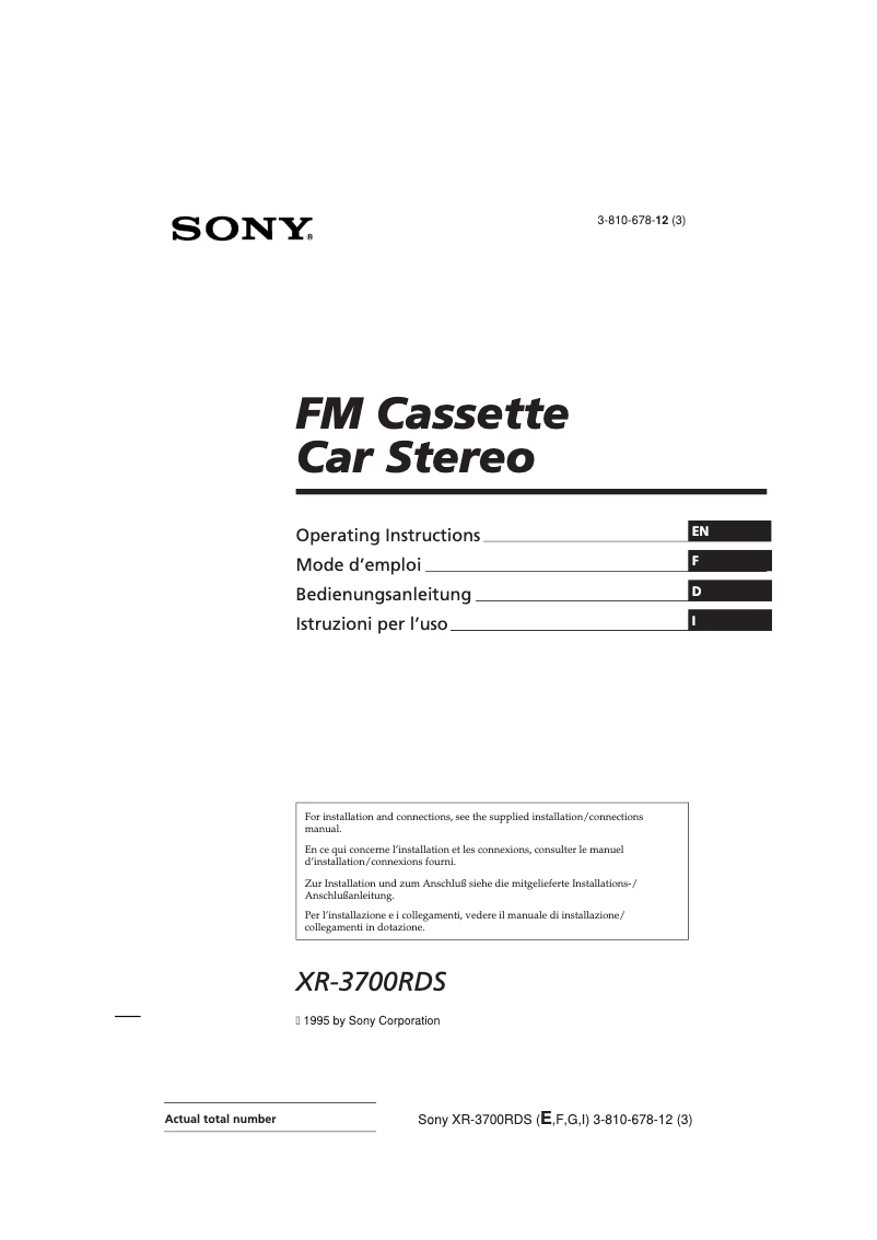 Page 1 de la notice Manuel utilisateur Sony XR-3700RDS