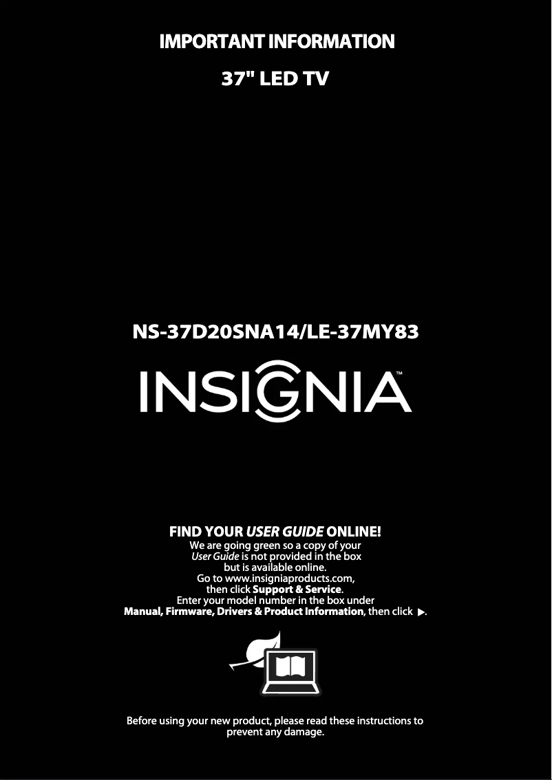 Page 1 de la notice Manuel utilisateur Insignia LE-37MY83