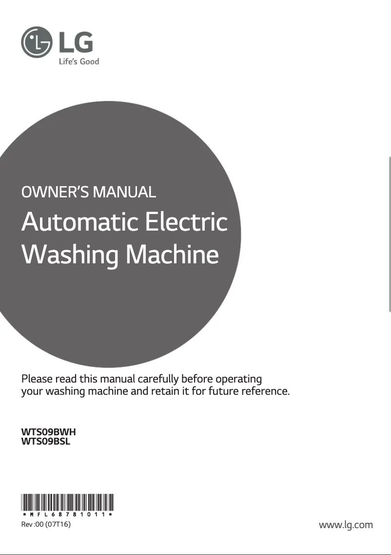 Page 1 de la notice Manuel utilisateur LG WTS09BSL