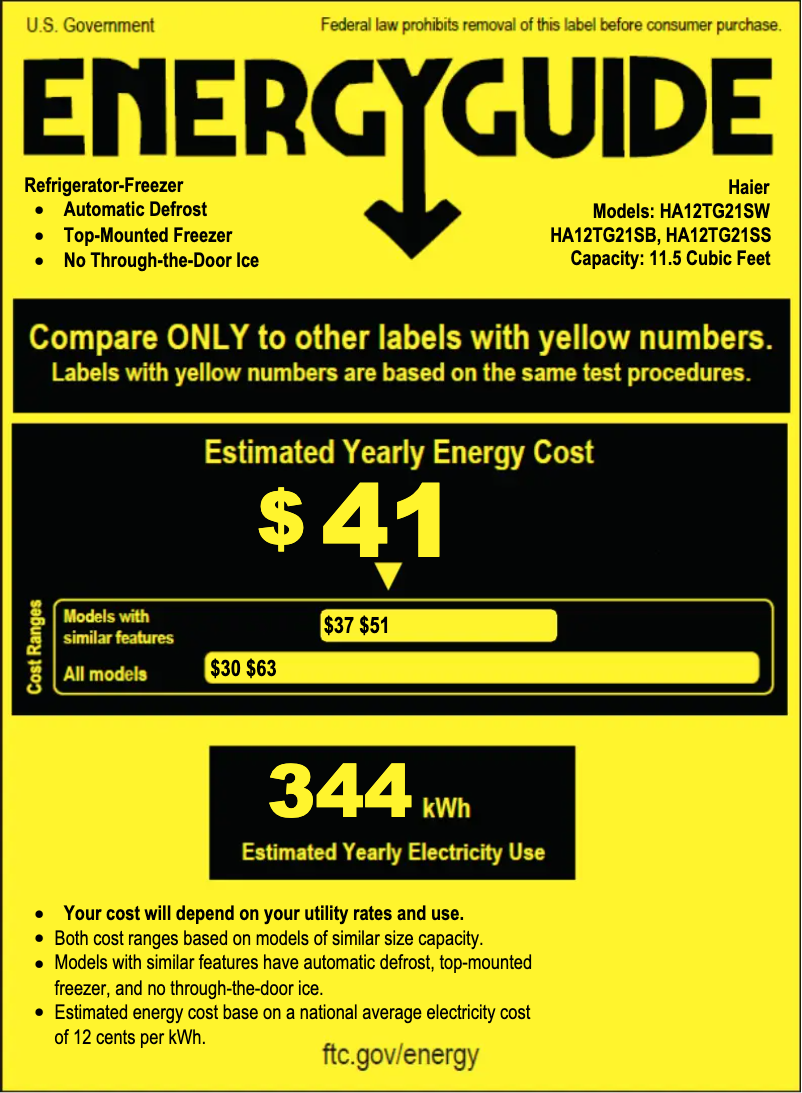 Page 1 de la notice Label énergétique Haier HA12TG21SW