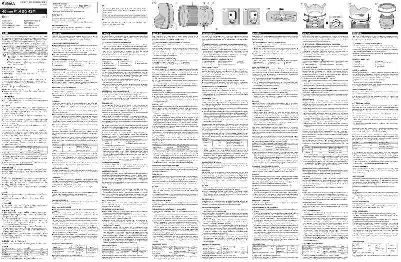 Page 1 de la notice Manuel utilisateur Sigma 40mm f/1.4 DG HSM Art Nikon