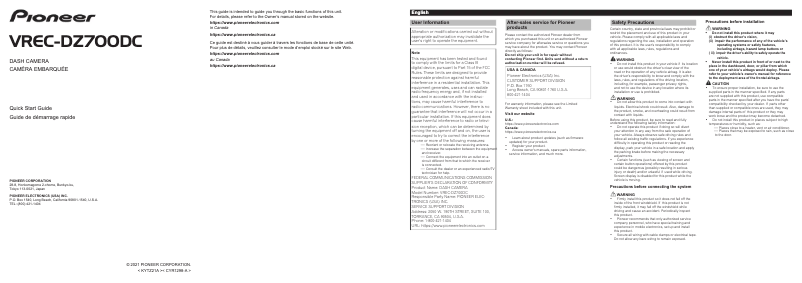 Page 1 de la notice Guide de démarrage rapide Pioneer VREC-DZ700DC