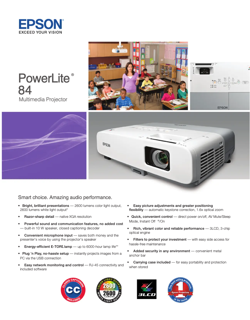 Page 1 de la notice Brochure Epson PowerLite 84