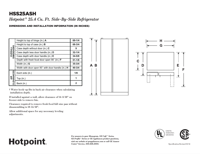Página 1 del manual Ficha técnica Hotpoint HSS25ASHSS