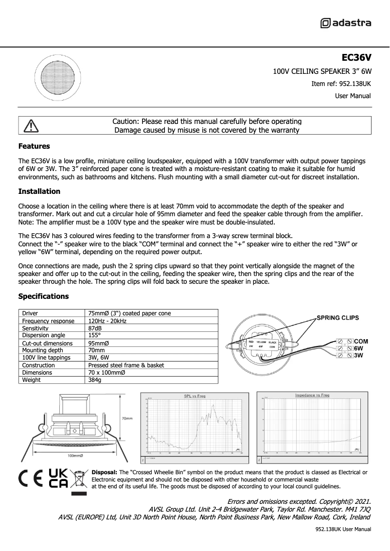 Page 1 of the manual User Manual Adastra 952.138UK