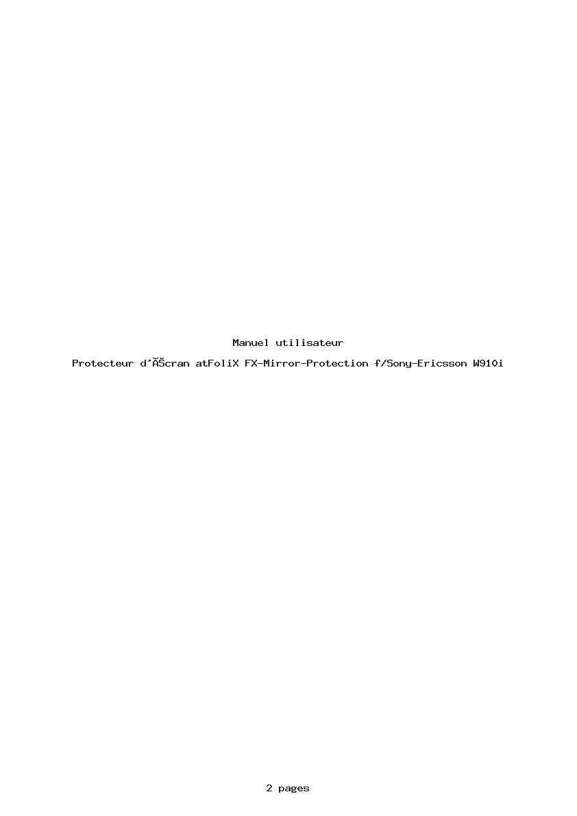 Image de la première page du manuel de l'appareil FX-Mirror-Protection f/Sony-Ericsson W910i