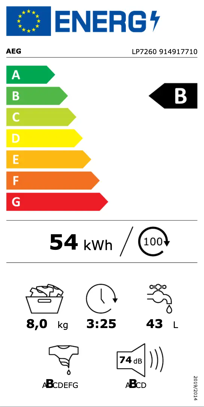 Page 1 de la notice Label énergétique Electrolux LP7260
