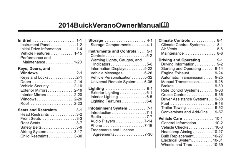 Page 1 de la notice Manuel utilisateur Buick Verano (2014)