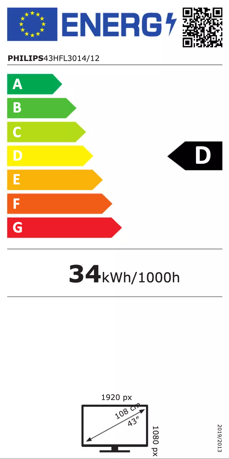 Page 1 of the manual Energy Label Philips 43HFL3014