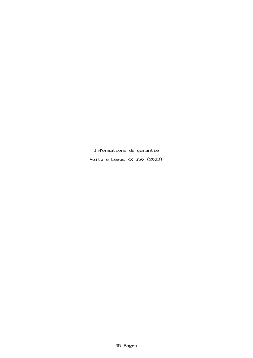 Page 1 de la notice Informations de garantie Lexus RX 350 (2023)