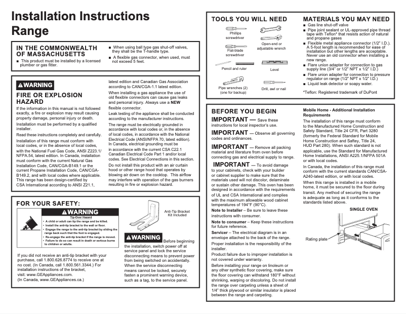 Page 1 of the manual Installation Guide Hotpoint RGBS400DMWW