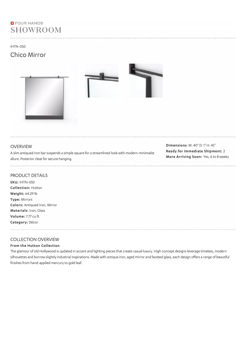 Page 1 de la notice Manuel utilisateur Four Hands IHTN-050