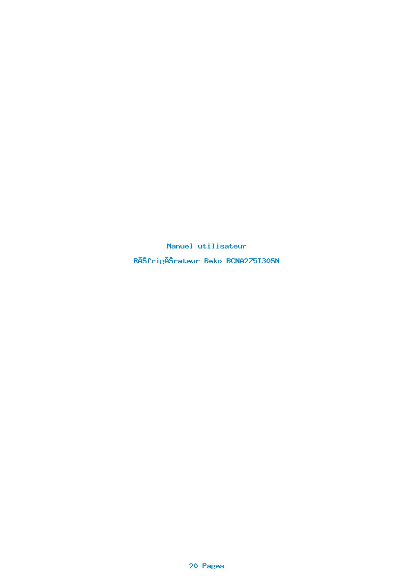 Page 1 de la notice Manuel utilisateur Beko BCNA275I30SN