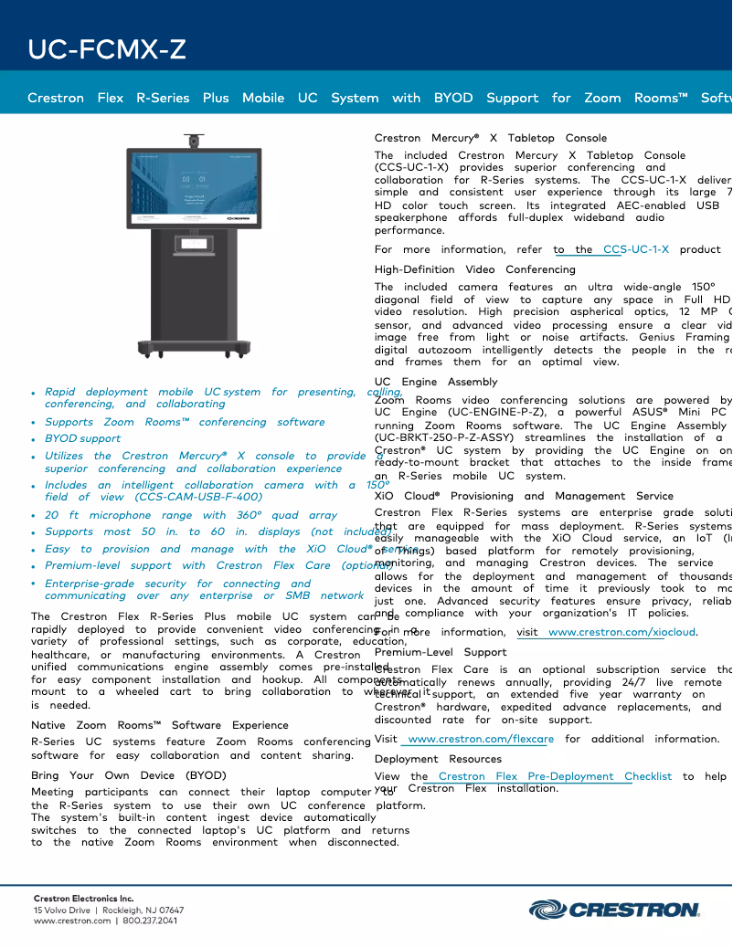Page 1 de la notice Fiche technique Crestron UC-FCMX-Z