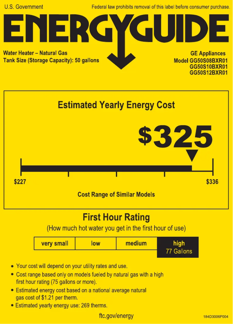 Page 1 of the manual Energy Label GE GG50S10BXR