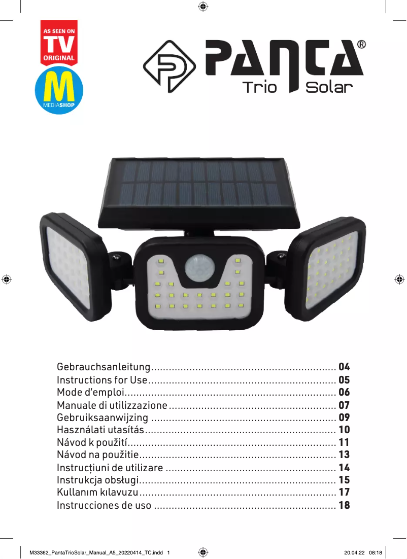 Page 1 de la notice Manuel utilisateur Panta Trio Solar