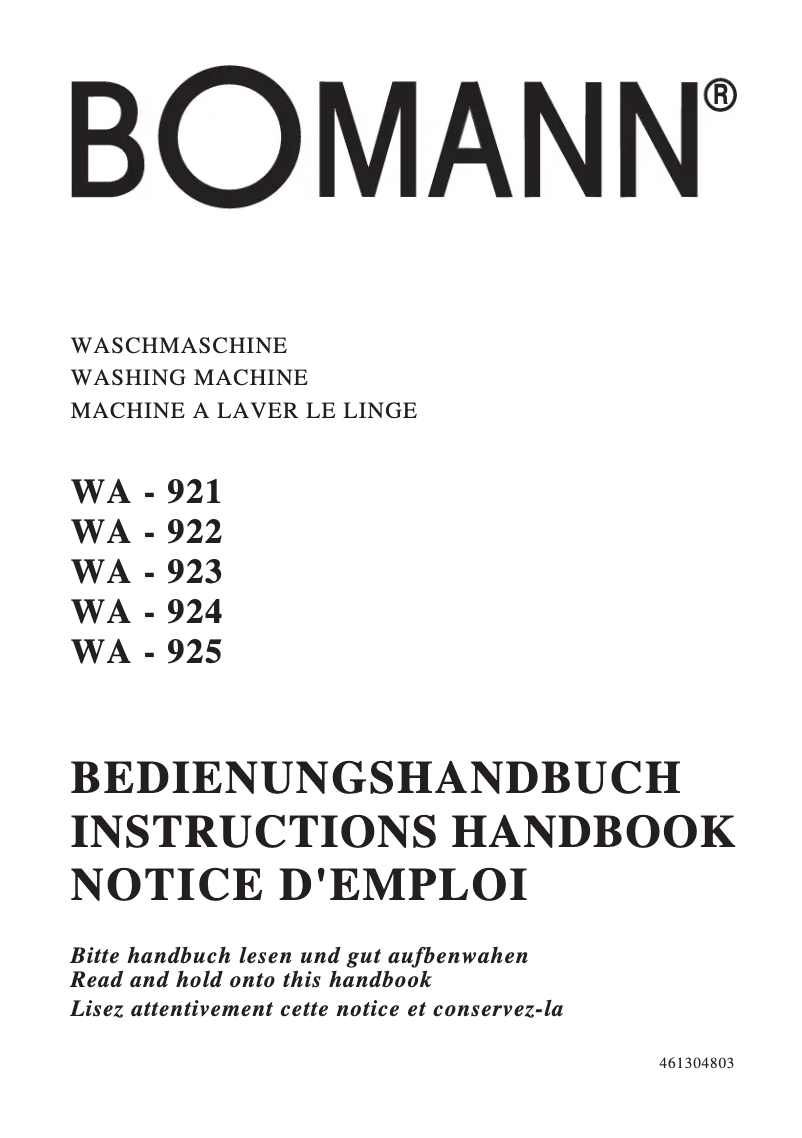 Page 1 of the manual User Manual Bomann WA 925