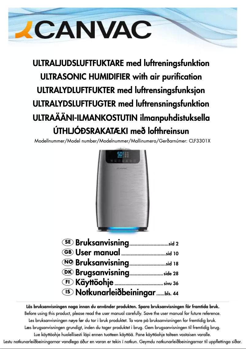 Page 1 of the manual User Manual Canvac CLF3301X