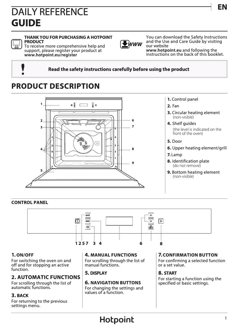 Page 1 of the manual User Manual Hotpoint SI7 871 SC IX