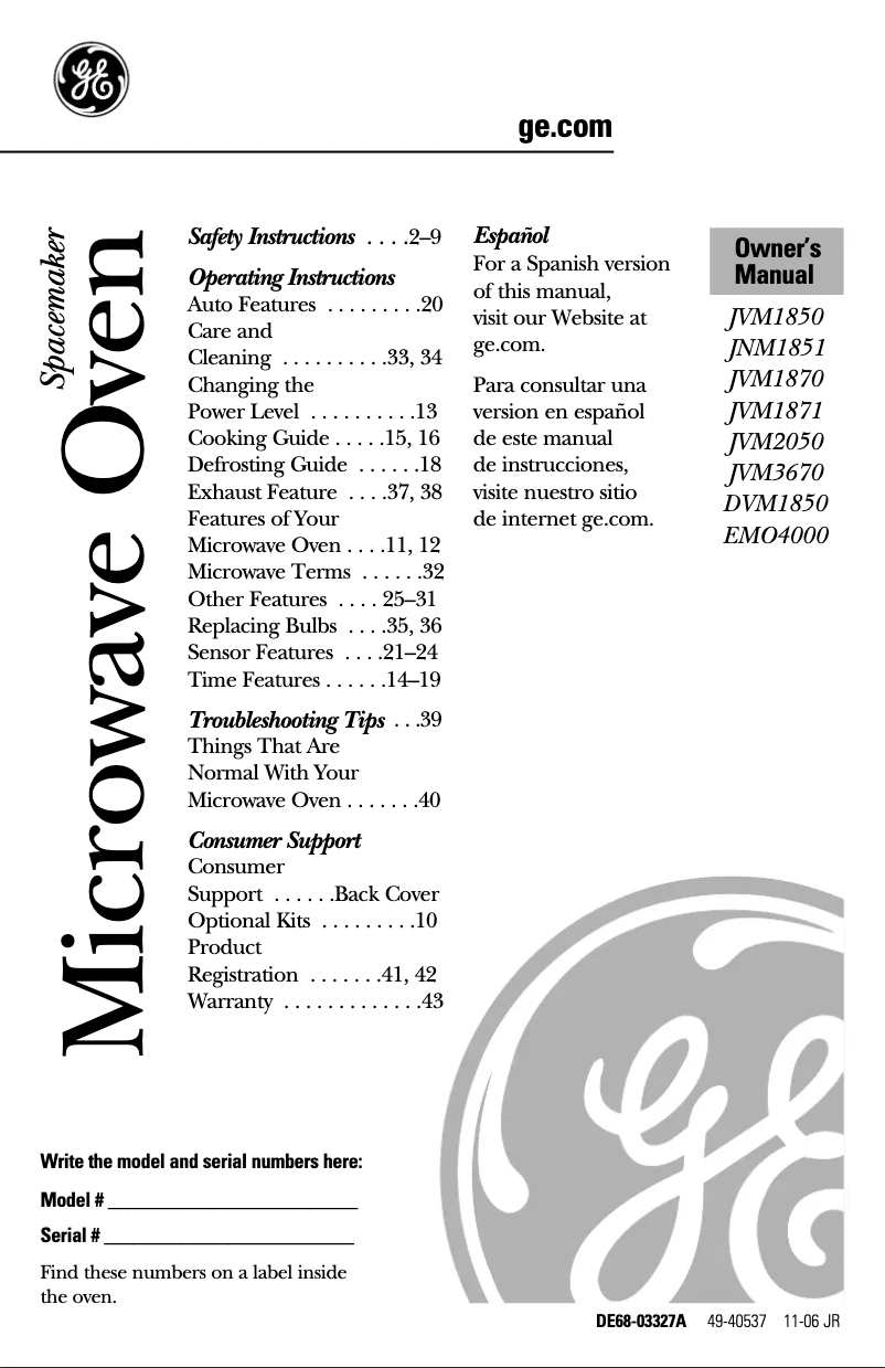 Página 1 del manual Manual de uso y mantenimiento GE JVM3670CF