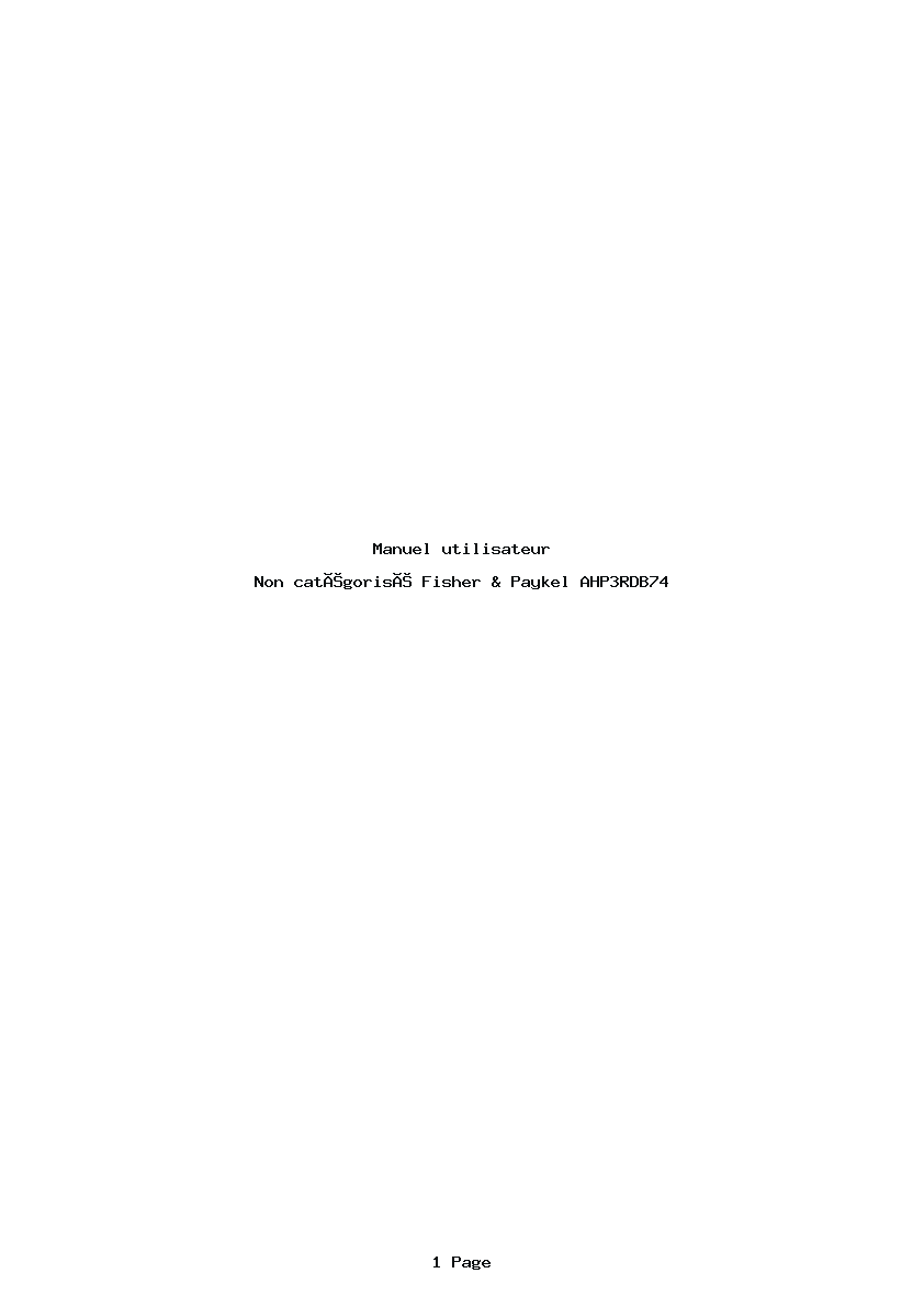 Page 1 de la notice Manuel utilisateur Fisher & Paykel AHP3RDB74