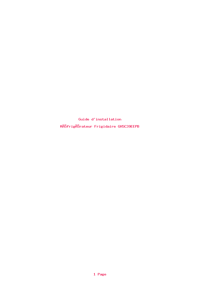 Page 1 de la notice Guide d'installation Frigidaire GHSC39EEPB